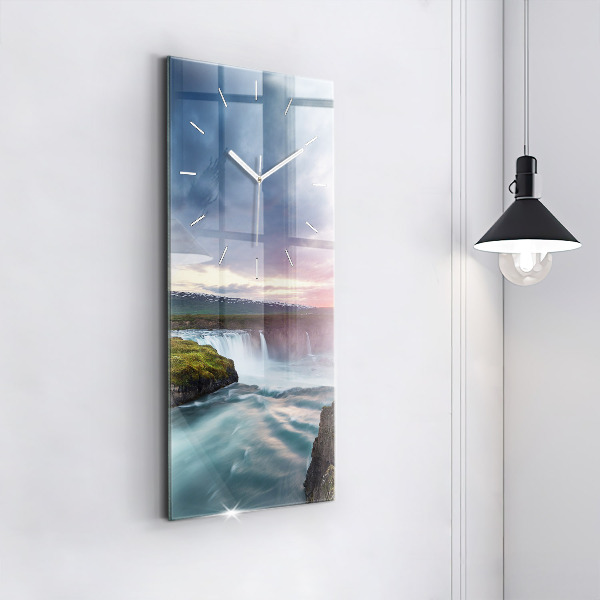 Vertical wall clock Landscape with a waterfall