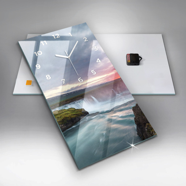 Vertical wall clock Landscape with a waterfall