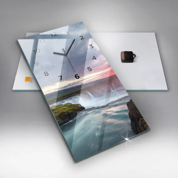 Vertical wall clock Landscape with a waterfall
