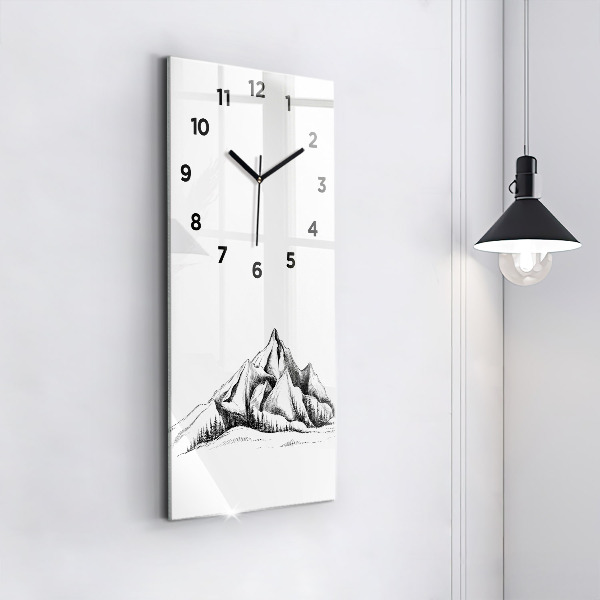 Vertical wall clock Drawn mountains