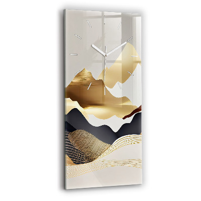 Vertical wall clock Abstract golden mountains