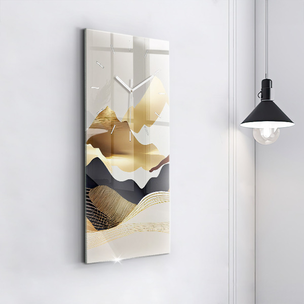 Vertical wall clock Abstract golden mountains
