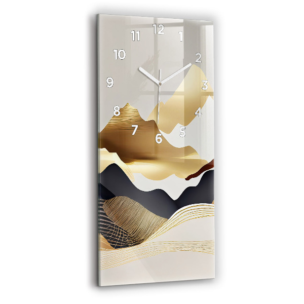 Vertical wall clock Abstract golden mountains