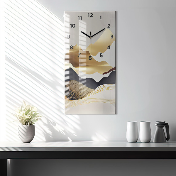 Vertical wall clock Abstract golden mountains