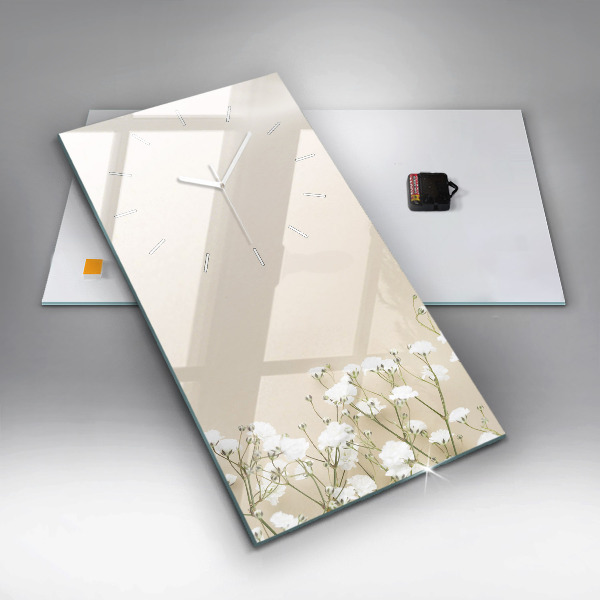 Vertical wall clock Blooming gypsophila flowers