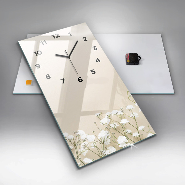 Vertical wall clock Blooming gypsophila flowers