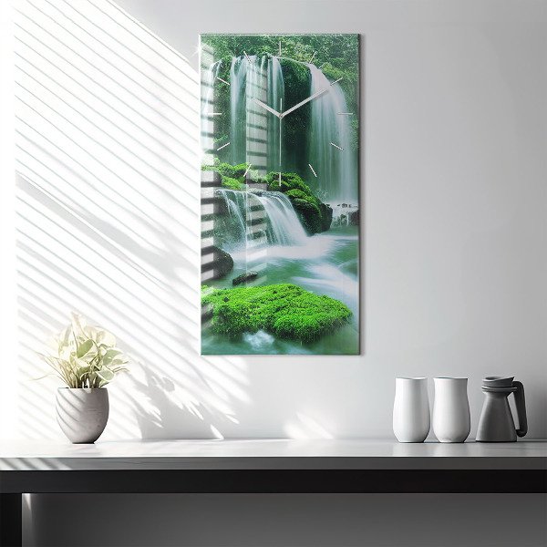 Vertical wall clock Waterfall among the moss