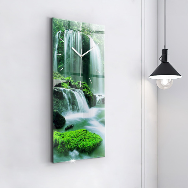 Vertical wall clock Waterfall among the moss