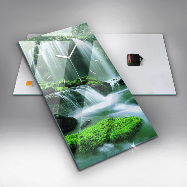 Vertical wall clock Waterfall among the moss