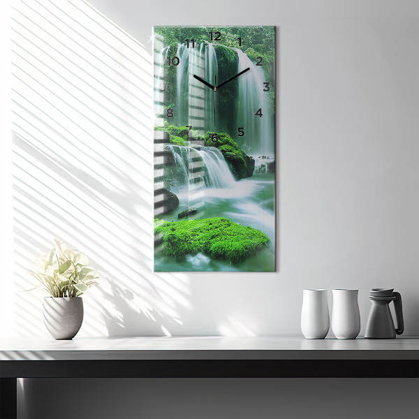 Vertical wall clock Waterfall among the moss
