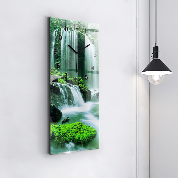 Vertical wall clock Waterfall among the moss