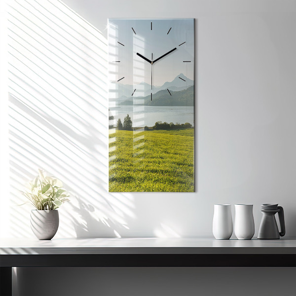 Vertical wall clock Mountains and field