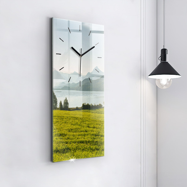 Vertical wall clock Mountains and field