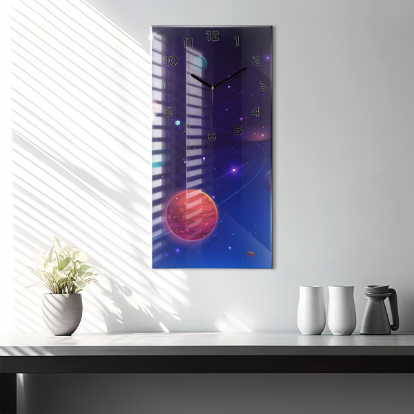 Vertical wall clock Planets galaxy