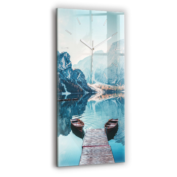 Vertical wall clock Boats on the lake