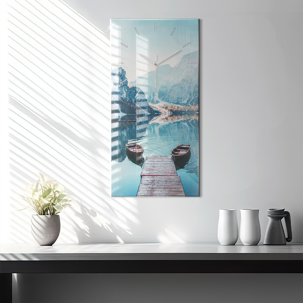 Vertical wall clock Boats on the lake