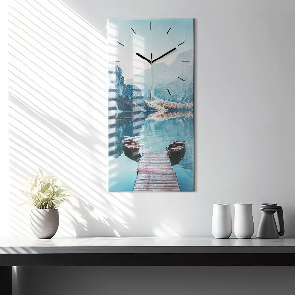 Vertical wall clock Boats on the lake