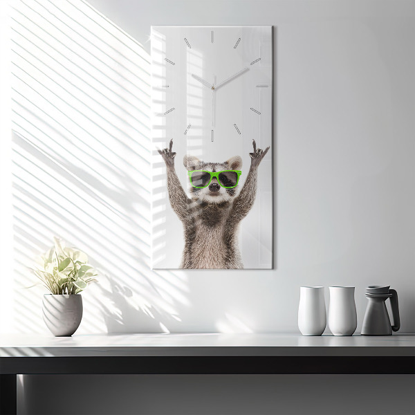 Vertical wall clock Raccoon with glasses