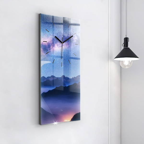 Vertical wall clock Milky Way and Mountains