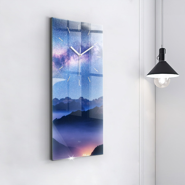 Vertical wall clock Milky Way and Mountains