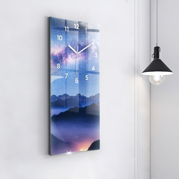 Vertical wall clock Milky Way and Mountains