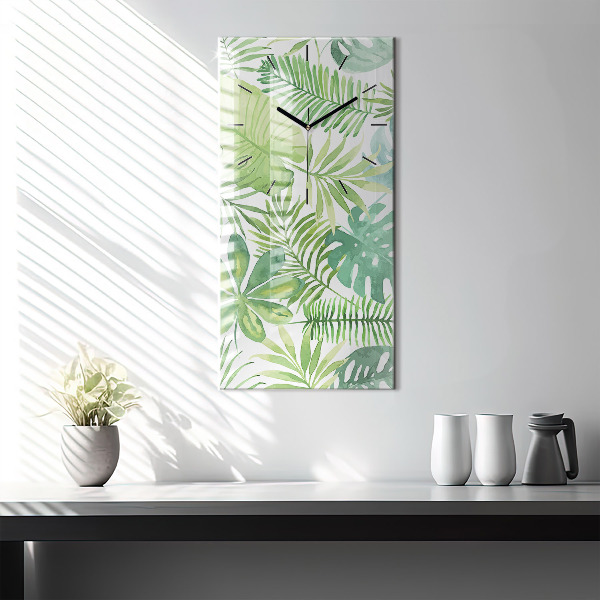 Vertical wall clock Green leaves