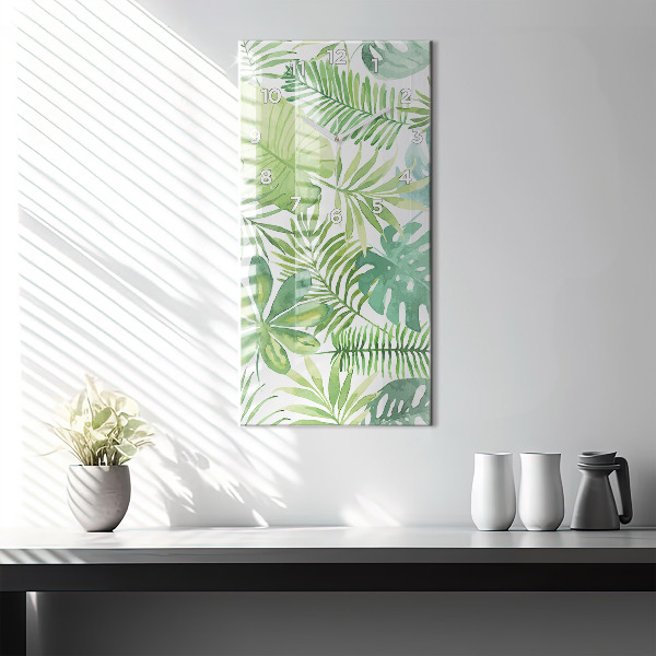 Vertical wall clock Green leaves