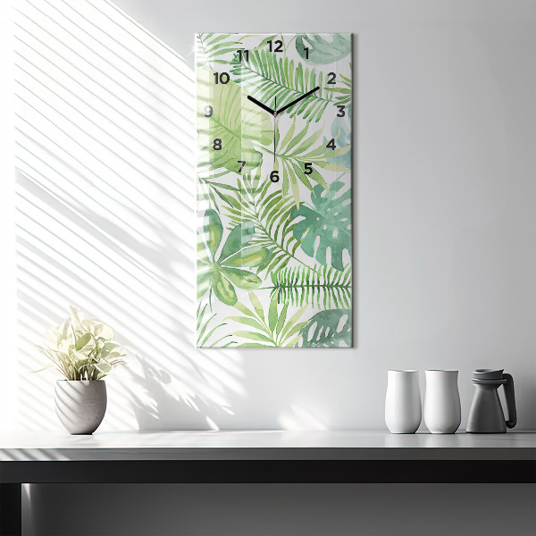 Vertical wall clock Green leaves