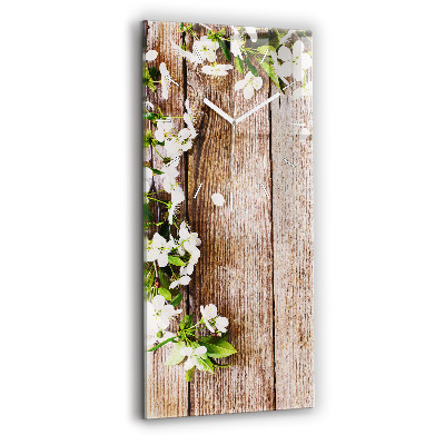Vertical wall clock Flowers on wood