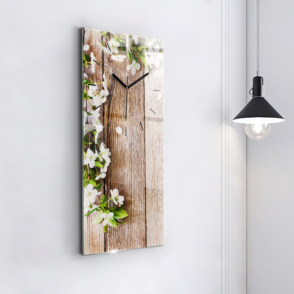Vertical wall clock Flowers on wood