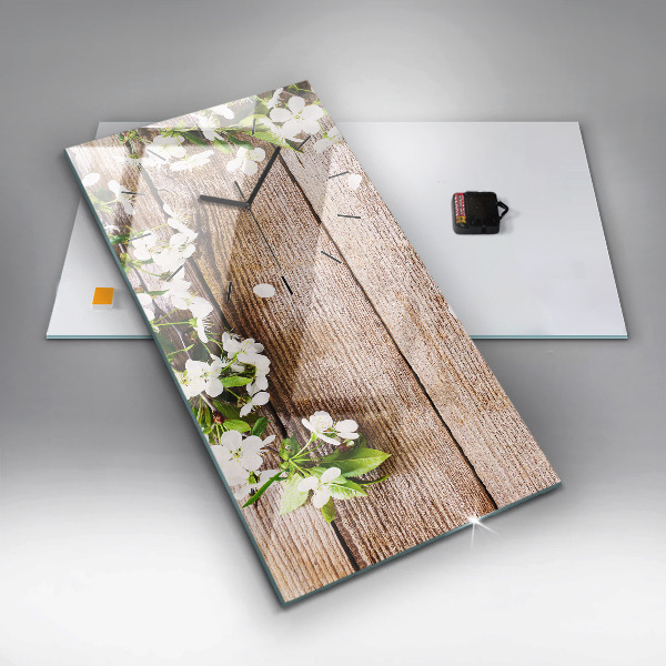 Vertical wall clock Flowers on wood