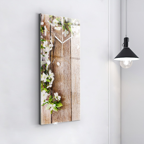 Vertical wall clock Flowers on wood