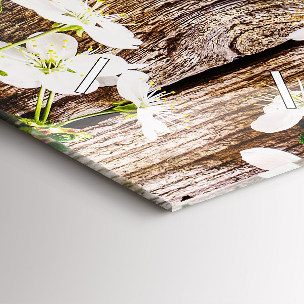 Vertical wall clock Flowers on wood