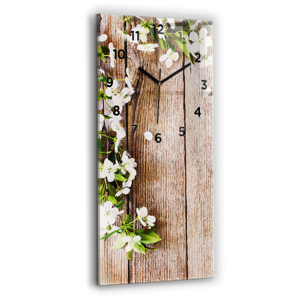 Vertical wall clock Flowers on wood