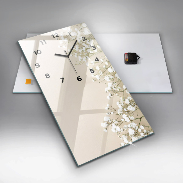 Vertical wall clock Blooming gypsophila flowers