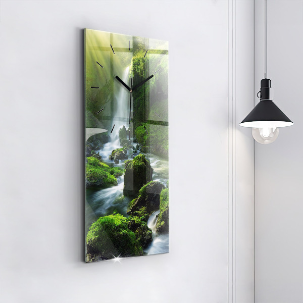 Vertical wall clock Waterfall and rocks