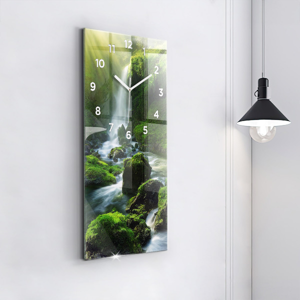 Vertical wall clock Waterfall and rocks
