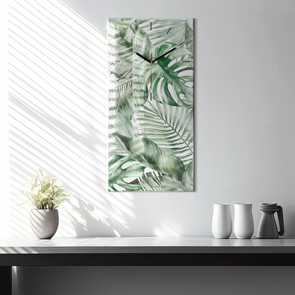 Vertical wall clock Painted plant leaves