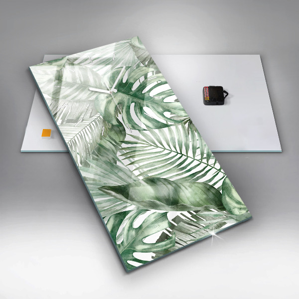 Vertical wall clock Painted plant leaves