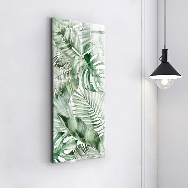 Vertical wall clock Painted plant leaves