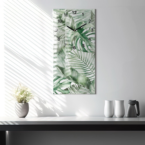Vertical wall clock Painted plant leaves