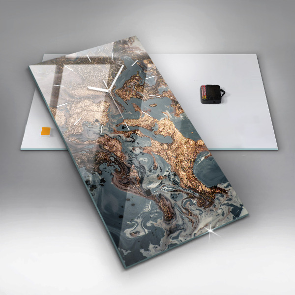 Vertical wall clock Marble gold abstract