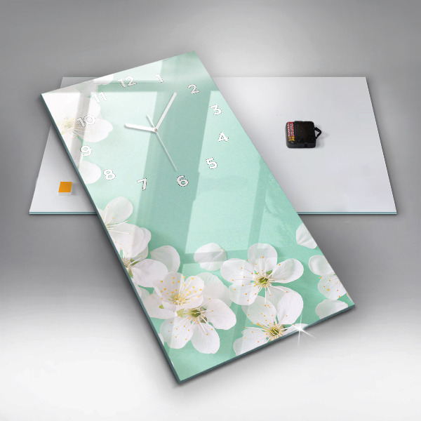 Vertical wall clock Blooming apple blossoms