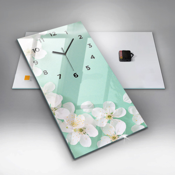Vertical wall clock Blooming apple blossoms