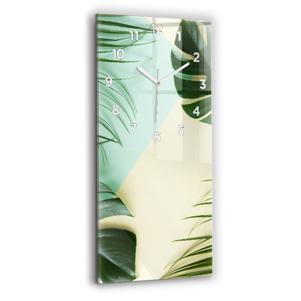Vertical wall clock Monstera leaves