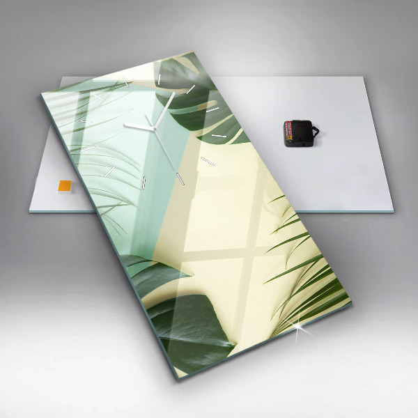 Vertical wall clock Monstera leaves