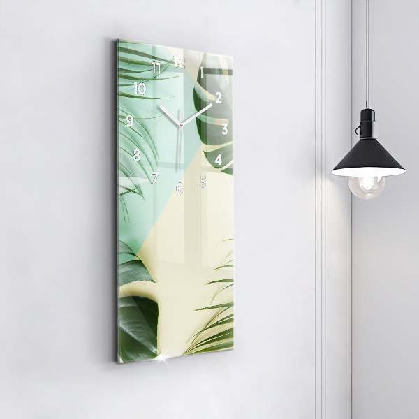 Vertical wall clock Monstera leaves
