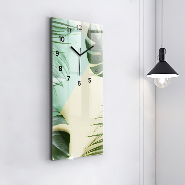 Vertical wall clock Monstera leaves