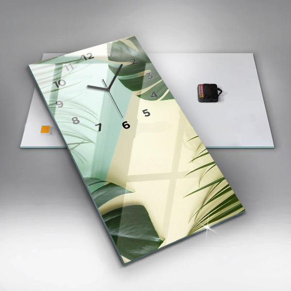 Vertical wall clock Monstera leaves