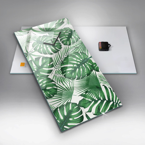 Vertical wall clock Monstera leaves